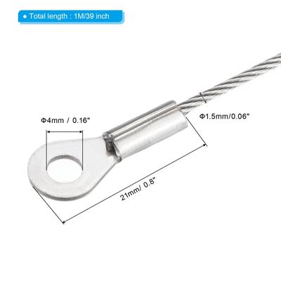 Stainless Steel Security Cable, 4mm ID Eyelets Ended Safety Wire Rope - Silver Tone