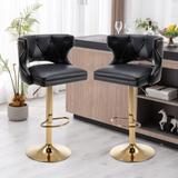 Velvet Faux Leather Counter Height Dining Chairs, Adjustable Swivel Bar Stools with Footrest, Set of 2