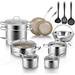 17PC Professional Stainless Steel Induction Cookware Set, Stainless Steel Ceramic Nonstick Pan Set, Impact-bonded Technology