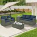 Highsound 5 Pieces Outdoor Patio Furniture Set PE Wicker Furniture Conversation Sets with Washable Cushions & 2 Coffee Table for Garden Poolside Backyard (Blue)