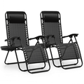 Magshion Set of 2 Outdoor Chaise Lounger Chair Set Folding Reclining Zero Gravity Chair with Cup Holder and Headrest for Patio Yard Beach Pool Black