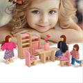 Dosaele Wooden Wonders Eat-in Dining Room Set Pink Dollhouse Furniture for Doll Family with 7 Pcs Family Wooden Dolls for Pretend Play Perfect for Play Houses