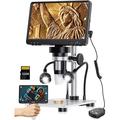 Digital Microscope with 7 LCD Screen 1200X Electronic Microscope 1080P Video 12MP Camera with 32GB card 10 LED Lights Soldering Coins Microscope for Adults Kids Metal Stand