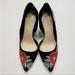 Nine West Shoes | Nine West Black Faux Suede Embroidered Chunky Heel Pump, Size 9m | Color: Black/Red | Size: 9m