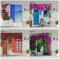 Rideaux de douche à fleurs Vintage mur de plantes en pierre clôture blanche rideau de bain à