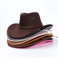 Chapeau de Cowboy occidental à large bord avec corde coupe-vent chapeau de Cowboy en Faux daim