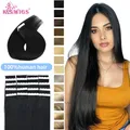 K.S – Extensions de cheveux naturels Mini bande noir brun vrais cheveux humains lisses sans