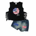 TAIAOJING Girls Shorts Sets Summer 2 Pieces Outfits Girls Heart Star Sunflower Independence Day Tank Top Short Sleeve T Shirts With Washed Denim Jeans Shorts 4th Of July Outfit 12-24 Months