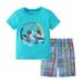 TAIAOJING Toddler Boys Summer 2PCS Outfit Sets Children s Short Sleeved Shorts Two Piece Knitted Cotton Cartoon Airplane Pattern Children s Suit 3-4 Years