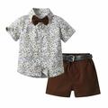 Baby Deals! Toddler Girl Clothes Clearance Toddler Set Clearance Toddler Sets for Kids Summer Children s Wear Boy s Short-sleeved Lapel Shirt Shorts Suit with Belt Tie