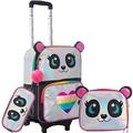 HTgroce Rolling Backpacks for Girls Panda Backpack with wheels and Lunch Bag Pencil Case Wheels Backpacks for Girls Boys for School Elementary Student Trip Luggage.