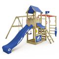 Wickey Wooden climbing frame Smart Baboon with swing set, monkey bars, tarp & blue slide, Outdoor kids playground with sandpit, climbing ladder & play-accessories for the garden