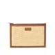 Aspinal of London Large Essential Flat Pouch in Natural Chevron Raffia & Smooth Tan