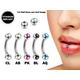 Titanium Vertical Labret Stud Lip Piercings With Gem Ball Crystal - 18G 16G 14G Curved Bar Also Piercing For Anti- Eyebrow, Rook