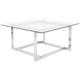 Coffee Table Clear Tempered Glass Square Tabletop Metal Silver Base Crystal - Transparent