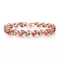 MxGxFam-Bracelets en or rose pour femme pierres multicolores Full CZ 17 cm / 19 cm AAA + Cubic
