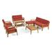 Afuera Living 9 Piece Outdoor Acacia Wood Sectional Sofa Set in Red