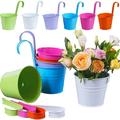 Scheam 8 Pcs 4 Hanging Planters Outdoor Rainbow Planter Colorful Flower Pots Metal Iron Rail Planters Balcony Planter Garden Deck Railing Plant Hanger Fence Wall Herb Bucket Indoor Window Boxes