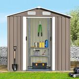 Outdoor Storage Shed 6FT x 4FT Metal Storage Shed with Adjustable Shelf and Lockable Door Garden Shed with Vents and Foundation Bike Shed Tools Shed for Backyard Garden Patio Lawn Brown