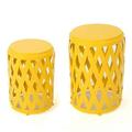 Afuera Living 2 Piece Outdoor Iron Side Table Set in Matte Yellow