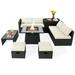 Topbuy 9 Pieces Outdoor PE Rattan Wicker Sectional Sofa with 35-Inch Gas Fire Pit Table Space-Saving Patio Conversation Set with Storage Box Off White