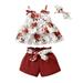 ZMHEGW Toddler Outfits For Girl Baby Skirt Shorts Cover Turn Sleeveless Off The Shoulder Floral Bow Top Dress Lace Up Shorts