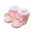 Infant Baby Girl Shoes Infants Anti-Slip Home Patch Color Big Bow Plush Casual Party Winter Boots