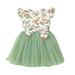 ZMHEGW Toddler Outfits For Girl Baby Fly Sleeve Cartoon Squirrel Deer Printed Bowknot Tulle Princess Dress