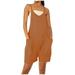 CQCYD Jumpsuits for Women Dressy Sleeveless Jumpsuits Printed Loose Casual Jumpsuits Casual Summer Overalls Cotton Linen Shorts Rompers Jumpsuits Wide Pocket Leisure Jumpsuits Brown XXL #5