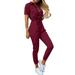 Jumpsuits for Women Jumpsuits For Women Summer Casual Short Sleeve Lapel Button Down Jumpsuit Solid Rompers With Pockets Womens Jumpsuits Red M