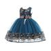 B91xZ Tulle Prom Dress 2023 New Children s Dress Lace Wedding Skirt Princess Dress Attended The Baby Fall Outfits for Girls Blue 3-4Years