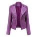 Pgeraug Jackets for Women Womens Leather Jackets Motorcycle Coat Short Lightweight Pleather Crop Coat Coats for Women Purple 2Xl