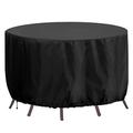 RICHIE Round Garden Furniture Covers Waterproof, Large Round Garden Table Cover 250x90cm, Heavy Duty 420D Outdoor Round Table Cover Windproof, Anti-UV Circular Furniture Covers Patio Set Cover Black