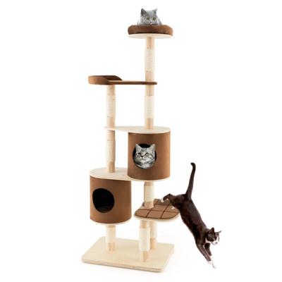 Costway 6-Tier Wooden Cat Tree with 2 Removeable C...