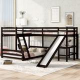 L-Shaped Triple Bunk Bed with Slide, Twin Over Full Bunk Bed with Twin Size Loft Bed with Desk & Full-Length Guardrail