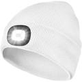 LED Beanie with Light Unisex USB Rechargeable Hands Free 4 LED Headlamp Cap Women Men Winter Knitted Night Lighted Hat Flashlight for Outdoor Sports Camping Hiking (White)