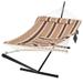 SUNCREAT Double Hammock with Stand 2 Person Hammock with Reversible Pad and Cotton Rope Hammock 475 lbs Capacity 44.1â€� (H) Brown Stripe
