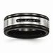 8mm Stainless Steel Brushed Polished Black Ip Grooved Blk Cubic Zirconia Ring - Size 9.5