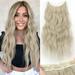 Invisible Wire Hair Extensions with Transparent Headband Adjustable Size 4 Secure Clips Long Wavy Secret Wire Hairpiece 20 Inch White Blonde for Women