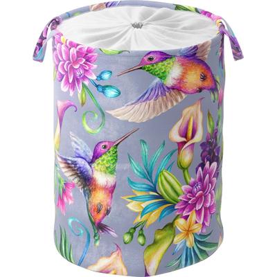 Wäschekorb SANILO "Kolibri", bunt (lila, bunt), B:40cm H:50cm T:40cm Ø:40cm, Polyester, Wäschesammler, kräftige Farben, samtweiche Oberfläche, mit Deckel Image
