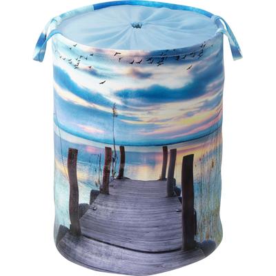 Wäschekorb SANILO "Sunset", blau, B:40cm H:50cm T:40cm Ø:40cm, Polyester, Wäschesammler, kräftige Farben, samtweiche Oberfläche, mit Deckel Image