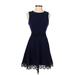 B. Darlin Casual Dress - A-Line Crew Neck Sleeveless: Blue Print Dresses - Women's Size 5