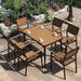 17 Stories Round 6 - Person 47.24" Long Aluminum Outdoor Dining Set Wood/Metal in Black/Blue/Brown | 47.24 W x 35.43 D in | Wayfair