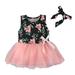 B91xZ Prom Dress Toddler Kids Girls Bohemian Floral Prints Ball Gown Tulle Sleeveless Beach Hairband Dress Girl Frocks Black 2 Years