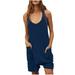 CQCYD Jumpsuits for Women Dressy Sleeveless Jumpsuits Printed Loose Casual Jumpsuits Casual Summer Overalls Cotton Linen Shorts Rompers Jumpsuits Wide Pocket Leisure Jumpsuits Dark Blue M #10