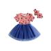 Bmnmsl Kids Girl Ruffle Dresses Short Sleeve Round Neck Striped Party Princess Dress+ Head Band
