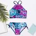 Gubotare 2 Pcs Girl Swimwear Floral Tops Drawstring Bikini Bottoms Suit Girls Suit Girls Bikini New Split Water Girls Swimsuits Blue 11-12