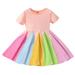 DTBPRQ Toddler Girl Dress Short Sleeve Summer Dress Rainbow Dress Floral Print Casual Clothing Pride Dress