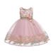 B91xZ Tulle Prom Dress 2023 New Children s Dress Lace Wedding Skirt Princess Dress Attended The Baby Fall Outfits for Girls Rose Gold 5-6Years