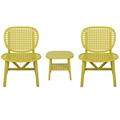 3Pcs Patio Table Chair Set Bistro Set Hollow Conversation Coffee Table Set with 1 End Table & 2 Lounge Chairs All Weather Outdoor Patio Chair with Widened Seat for Balcony Garden Yard Yellow